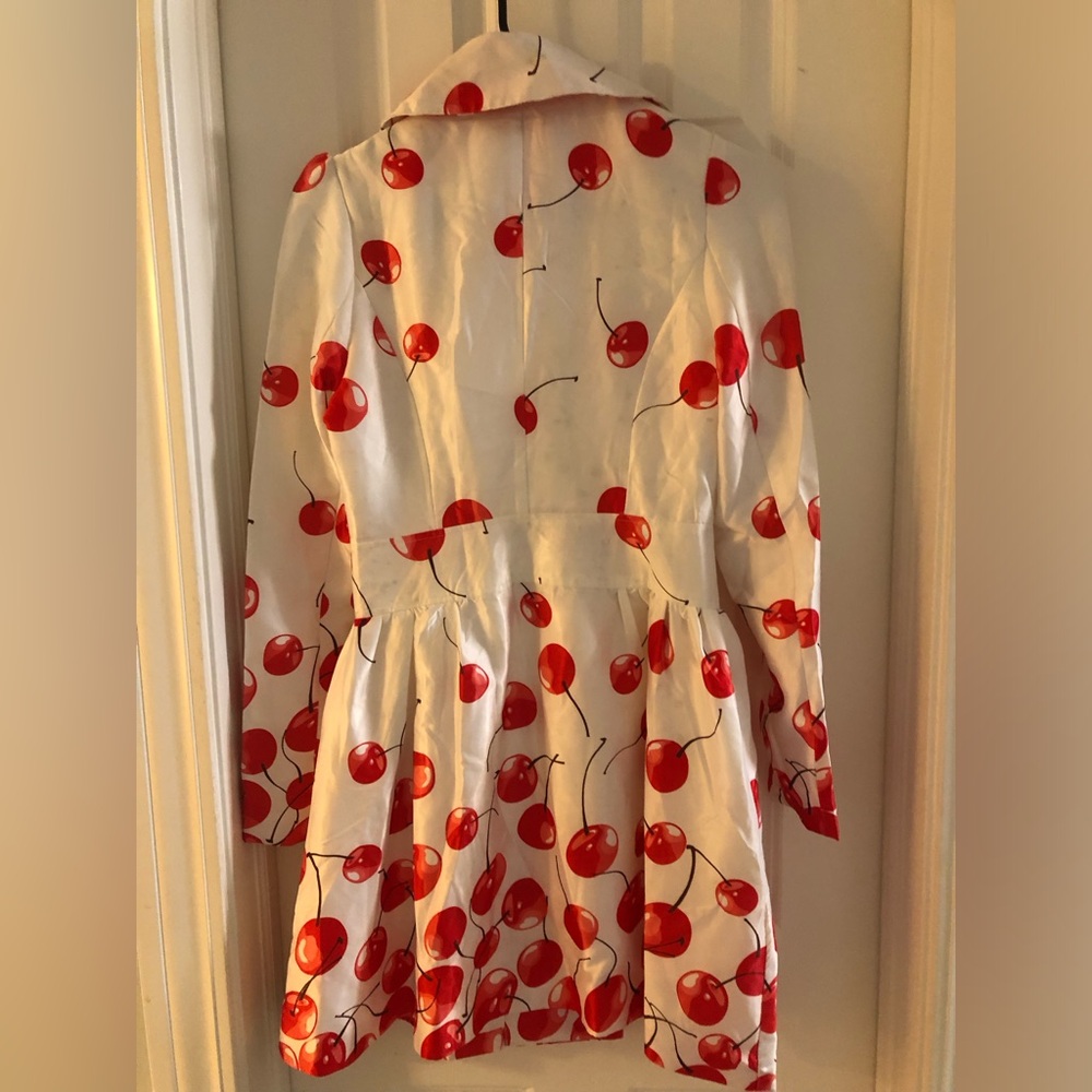 NWT Blingor Cherry Print Trench Jacket Rockabilly Pinup Retro Coat Sz S - Picture 7 of 8